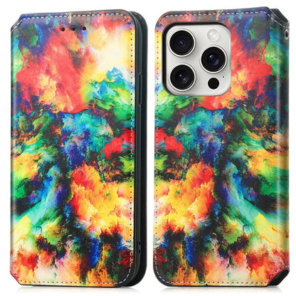 CASENEO 001 Series for iPhone 16 Pro Case RFID Blocking Wallet Leather Cover Pattern Print