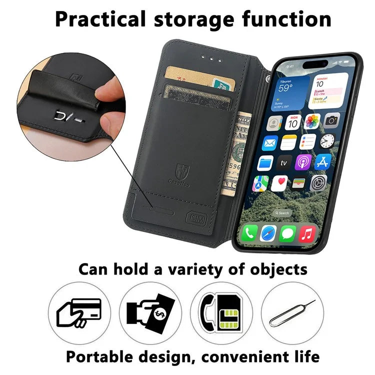 CASENEO 001 Series for iPhone 16 Pro Case RFID Blocking Wallet Leather Cover Pattern Print