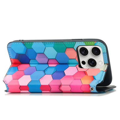 CASENEO 001 Series for iPhone 16 Pro Case RFID Blocking Wallet Leather Cover Pattern Print