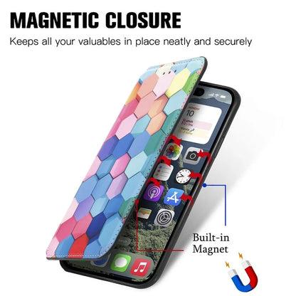 CASENEO 001 Series for iPhone 16 Pro Case RFID Blocking Wallet Leather Cover Pattern Print