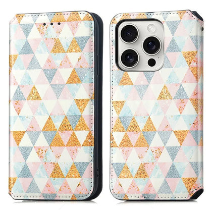 CASENEO 001 Series for iPhone 16 Pro Case RFID Blocking Wallet Leather Cover Pattern Print