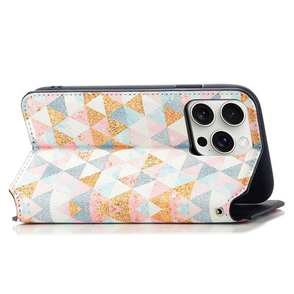 CASENEO 001 Series for iPhone 16 Pro Case RFID Blocking Wallet Leather Cover Pattern Print