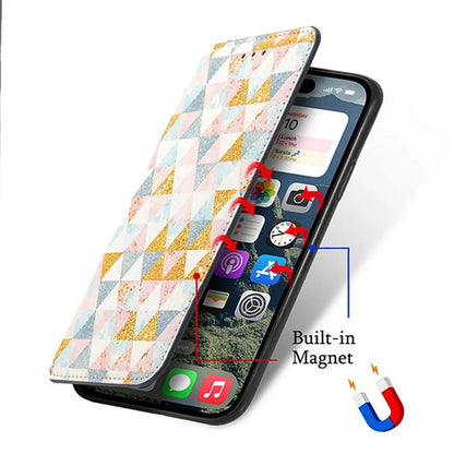 CASENEO 001 Series for iPhone 16 Pro Case RFID Blocking Wallet Leather Cover Pattern Print
