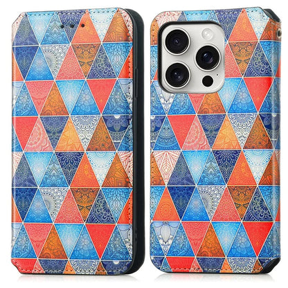 CASENEO 001 Series for iPhone 16 Pro Case RFID Blocking Wallet Leather Cover Pattern Print
