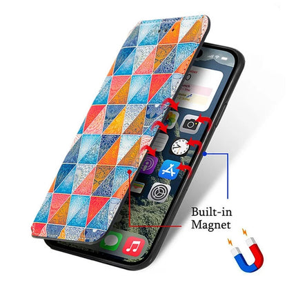 CASENEO 001 Series for iPhone 16 Pro Case RFID Blocking Wallet Leather Cover Pattern Print