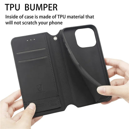 CASENEO 001 Series for iPhone 16 Pro Case RFID Blocking Wallet Leather Cover Pattern Print