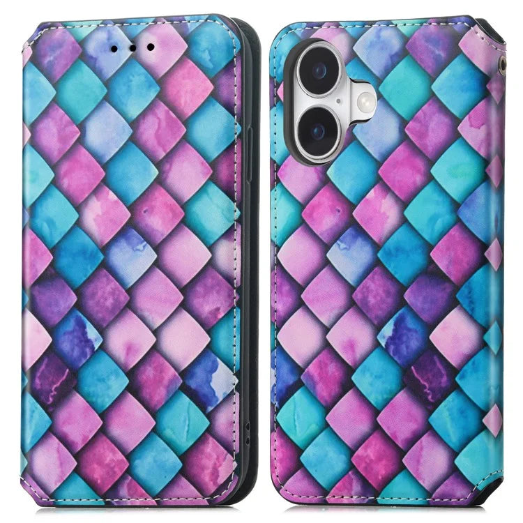 CASENEO 001 Series for iPhone 16 Plus Case RFID Blocking Wallet Leather Cover Pattern Print