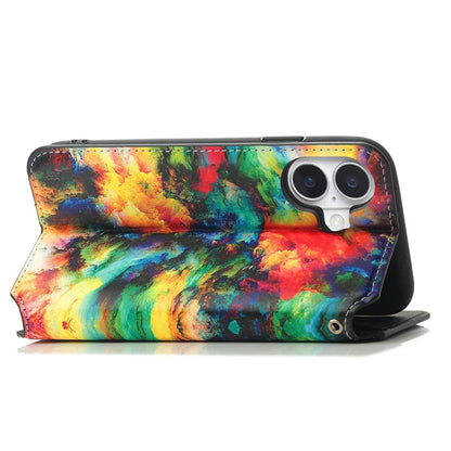 CASENEO 001 Series for iPhone 16 Plus Case RFID Blocking Wallet Leather Cover Pattern Print