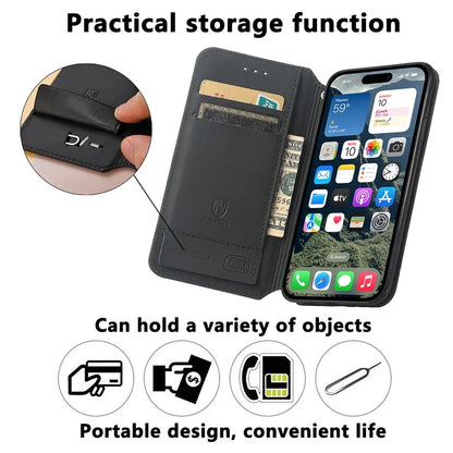 CASENEO 001 Series for iPhone 16 Plus Case RFID Blocking Wallet Leather Cover Pattern Print