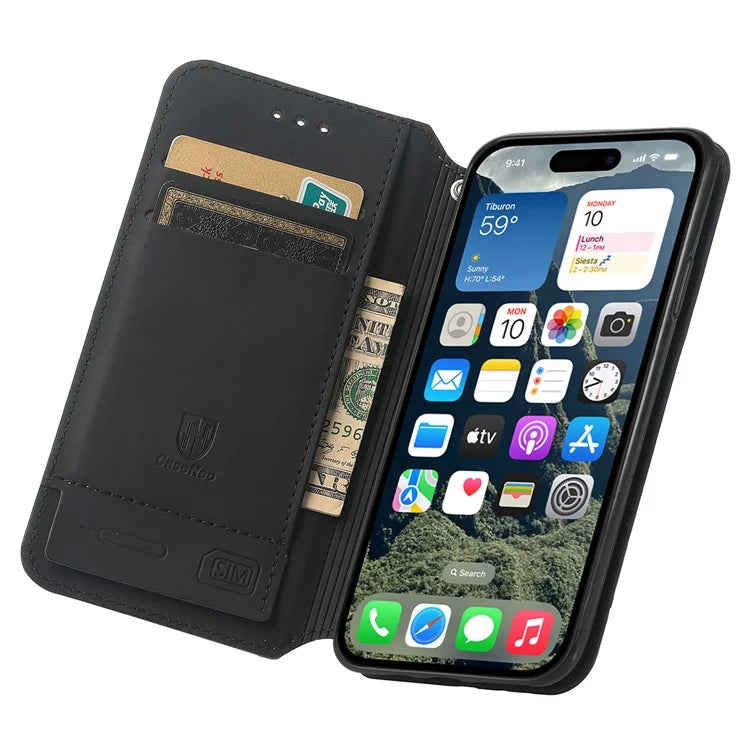 CASENEO 001 Series for iPhone 16 Plus Case RFID Blocking Wallet Leather Cover Pattern Print