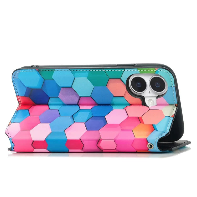 CASENEO 001 Series for iPhone 16 Plus Case RFID Blocking Wallet Leather Cover Pattern Print
