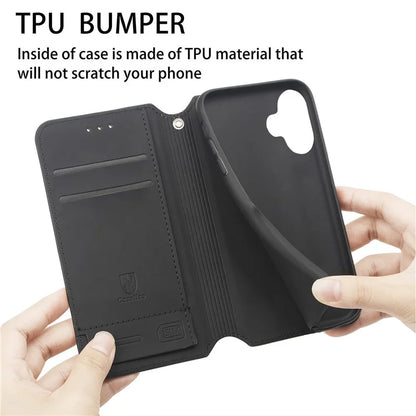 CASENEO 001 Series for iPhone 16 Plus Case RFID Blocking Wallet Leather Cover Pattern Print