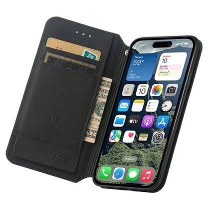 CASENEO 001 Series for iPhone 16 Plus Case RFID Blocking Wallet Leather Cover Pattern Print
