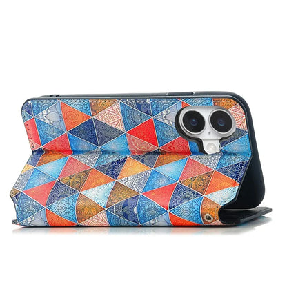 CASENEO 001 Series for iPhone 16 Plus Case RFID Blocking Wallet Leather Cover Pattern Print