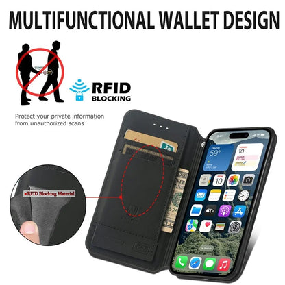 CASENEO 001 Series for iPhone 16 Plus Case RFID Blocking Wallet Leather Cover Pattern Print