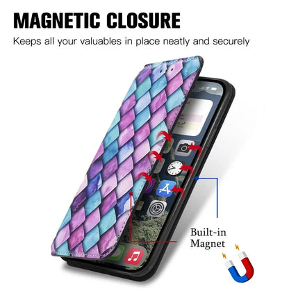 CASENEO 001 Series for iPhone 16 Case RFID Blocking Wallet Leather Cover Pattern Print