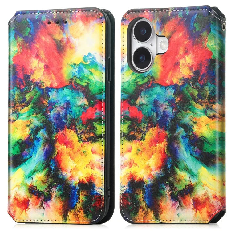 CASENEO 001 Series for iPhone 16 Case RFID Blocking Wallet Leather Cover Pattern Print