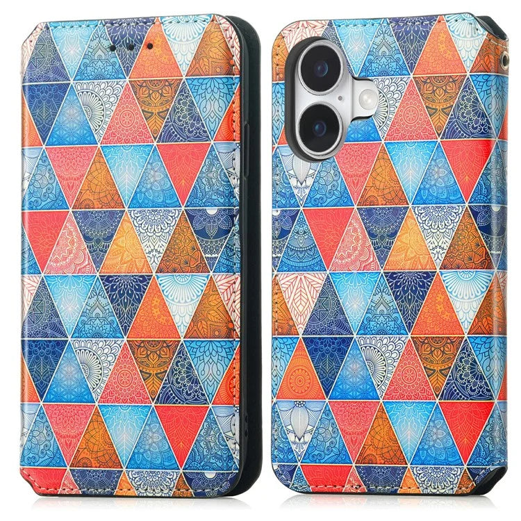 CASENEO 001 Series for iPhone 16 Case RFID Blocking Wallet Leather Cover Pattern Print