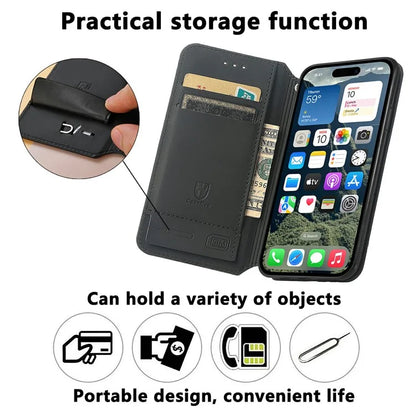 CASENEO 001 Series for iPhone 16 Case RFID Blocking Wallet Leather Cover Pattern Print