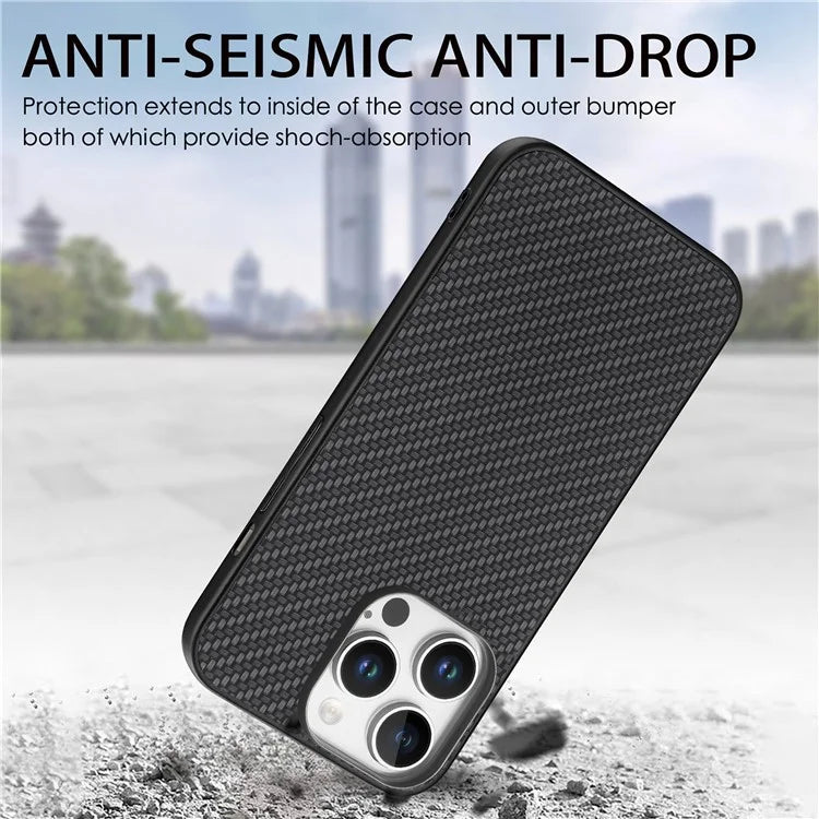 For iPhone 16 Pro Max Case Carbon Fiber Texture PU+PC+TPU Phone Cover