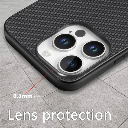 For iPhone 16 Pro Max Case Carbon Fiber Texture PU+PC+TPU Phone Cover