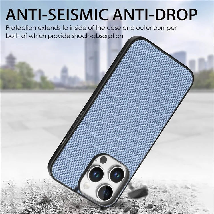 For iPhone 16 Pro Max Case Carbon Fiber Texture PU+PC+TPU Phone Cover