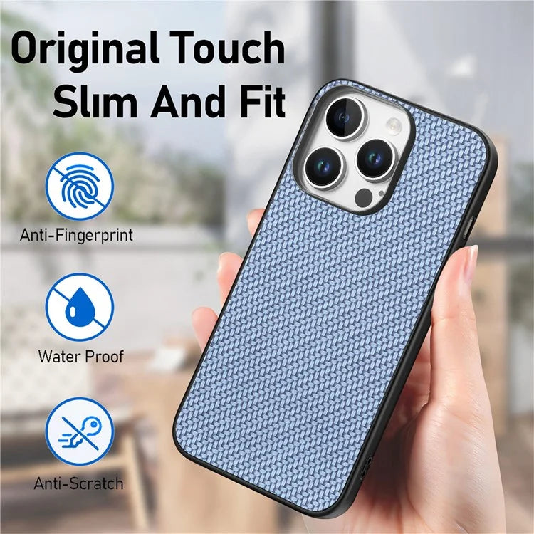 For iPhone 16 Pro Max Case Carbon Fiber Texture PU+PC+TPU Phone Cover