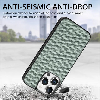 For iPhone 16 Pro Max Case Carbon Fiber Texture PU+PC+TPU Phone Cover