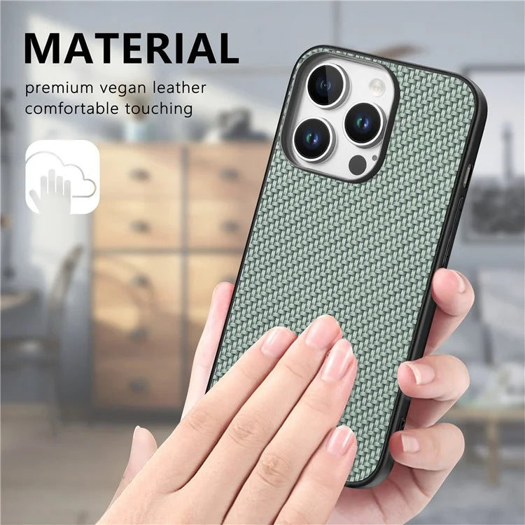 For iPhone 16 Pro Max Case Carbon Fiber Texture PU+PC+TPU Phone Cover
