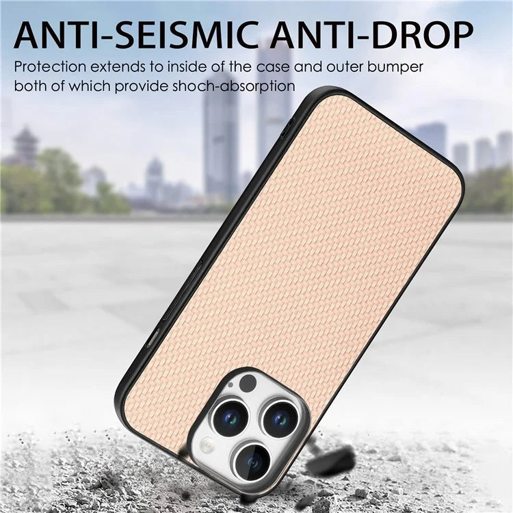 For iPhone 16 Pro Max Case Carbon Fiber Texture PU+PC+TPU Phone Cover