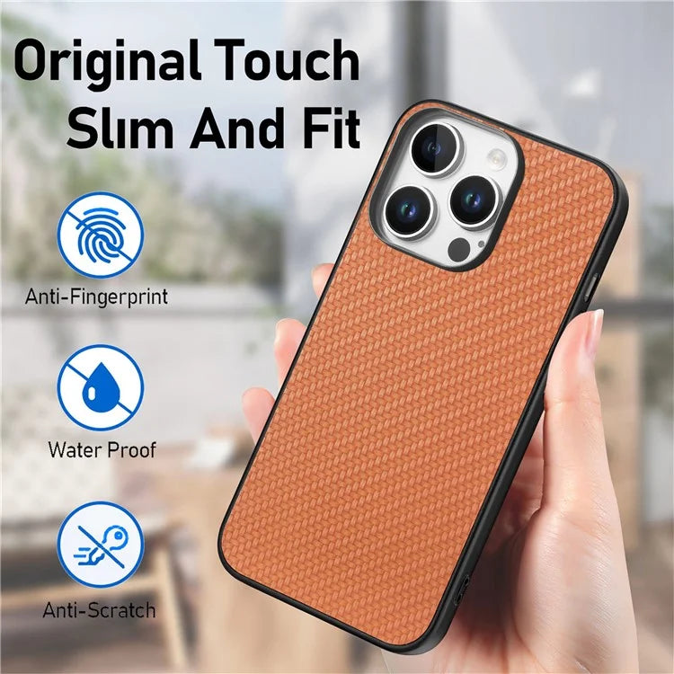 For iPhone 16 Pro Max Case Carbon Fiber Texture PU+PC+TPU Phone Cover