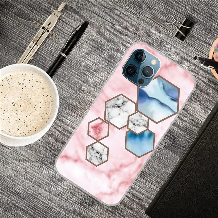 For iPhone 16 Pro Case Abstract Marble Pattern Printing TPU Phone Cover