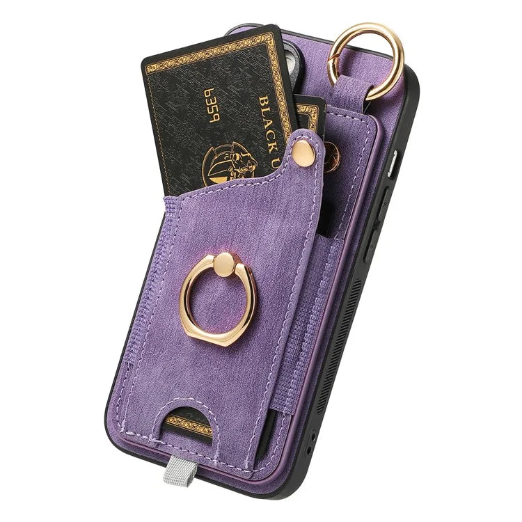 For iPhone 16 Plus Case Card Slots Leather+TPU Phone Cover with Ring Buckle