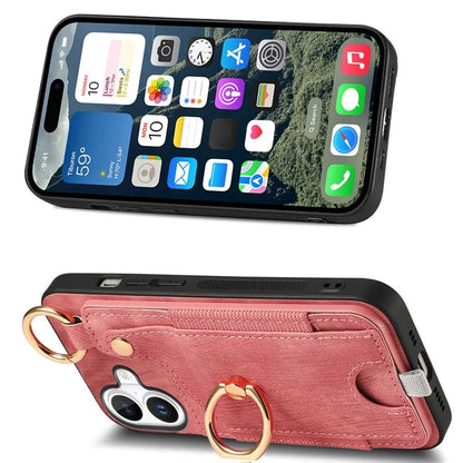For iPhone 16 Plus Case Card Slots Leather+TPU Phone Cover with Ring Buckle