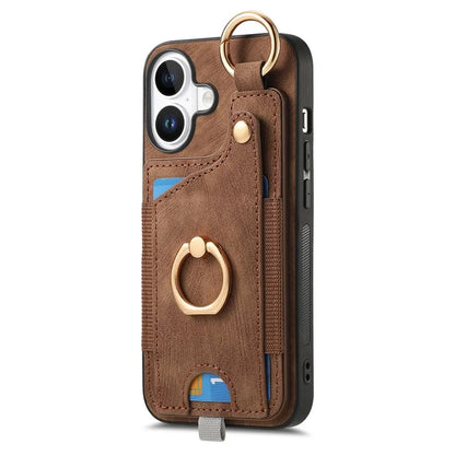 For iPhone 16 Plus Case Card Slots Leather+TPU Phone Cover with Ring Buckle