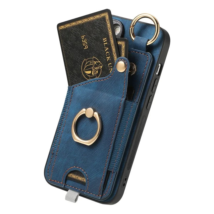 For iPhone 16 Plus Case Card Slots Leather+TPU Phone Cover with Ring Buckle