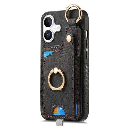 For iPhone 16 Plus Case Card Slots Leather+TPU Phone Cover with Ring Buckle