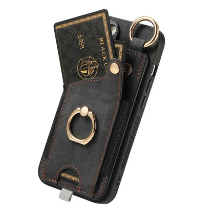 For iPhone 16 Plus Case Card Slots Leather+TPU Phone Cover with Ring Buckle