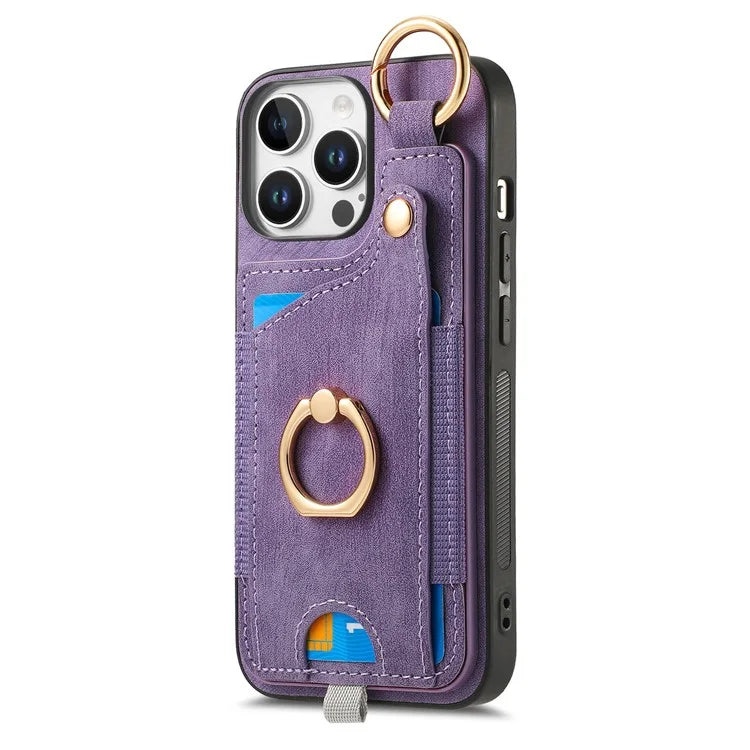 For iPhone 16 Pro Max Case Card Slots Leather+TPU Phone Cover with Ring Buckle