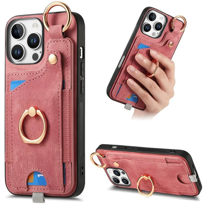 For iPhone 16 Pro Max Case Card Slots Leather+TPU Phone Cover with Ring Buckle