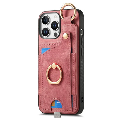 For iPhone 16 Pro Max Case Card Slots Leather+TPU Phone Cover with Ring Buckle