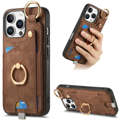 For iPhone 16 Pro Max Case Card Slots Leather+TPU Phone Cover with Ring Buckle