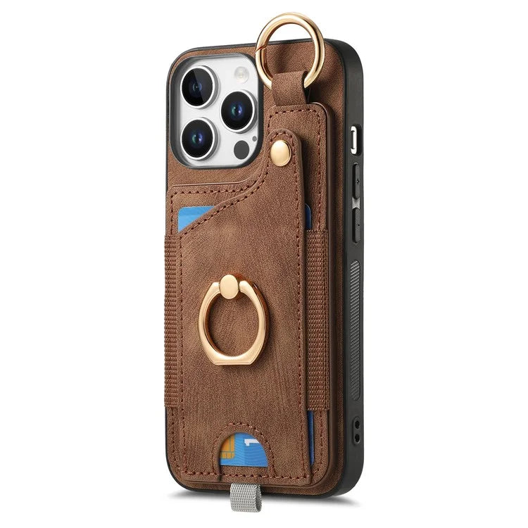 For iPhone 16 Pro Max Case Card Slots Leather+TPU Phone Cover with Ring Buckle