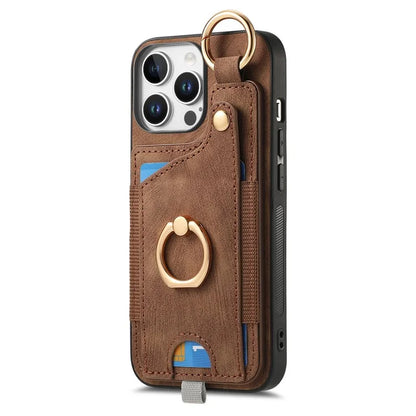 For iPhone 16 Pro Max Case Card Slots Leather+TPU Phone Cover with Ring Buckle