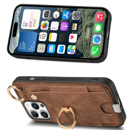 For iPhone 16 Pro Max Case Card Slots Leather+TPU Phone Cover with Ring Buckle