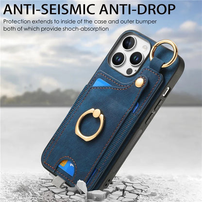 For iPhone 16 Pro Max Case Card Slots Leather+TPU Phone Cover with Ring Buckle