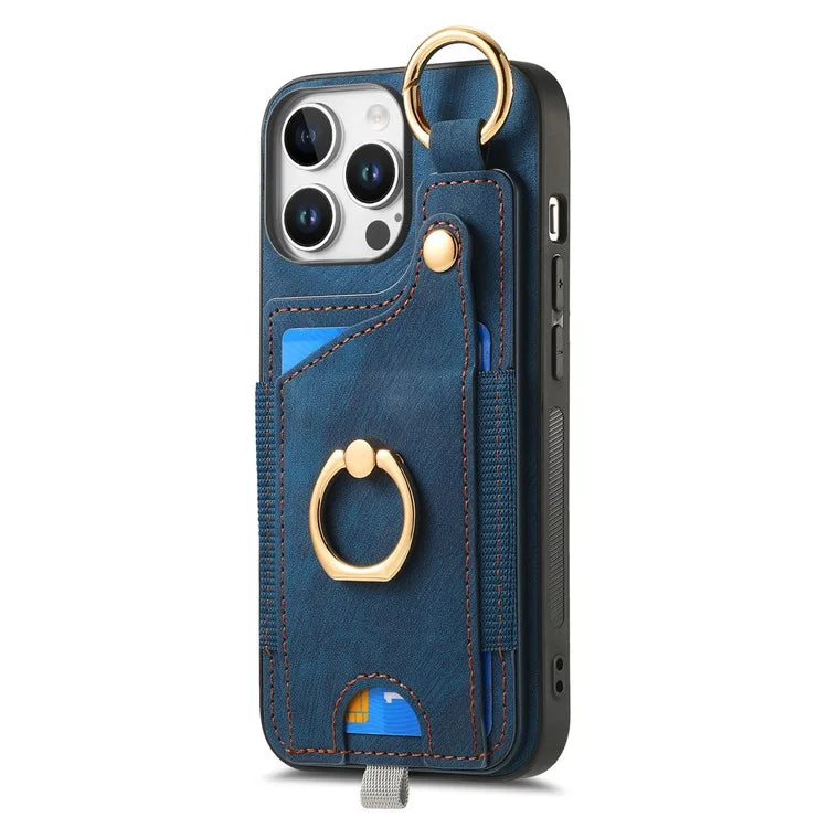 For iPhone 16 Pro Max Case Card Slots Leather+TPU Phone Cover with Ring Buckle