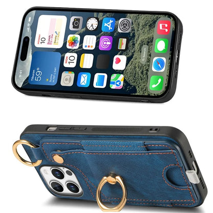 For iPhone 16 Pro Max Case Card Slots Leather+TPU Phone Cover with Ring Buckle