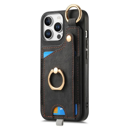 For iPhone 16 Pro Max Case Card Slots Leather+TPU Phone Cover with Ring Buckle