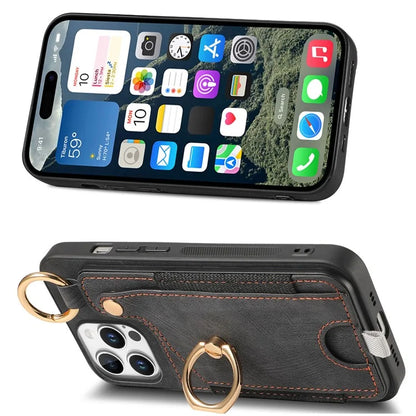 For iPhone 16 Pro Max Case Card Slots Leather+TPU Phone Cover with Ring Buckle